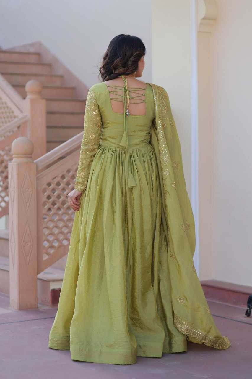 Crush Silk Embroidery Long Gowns - MYLUXURY LANE ENTERPRISE